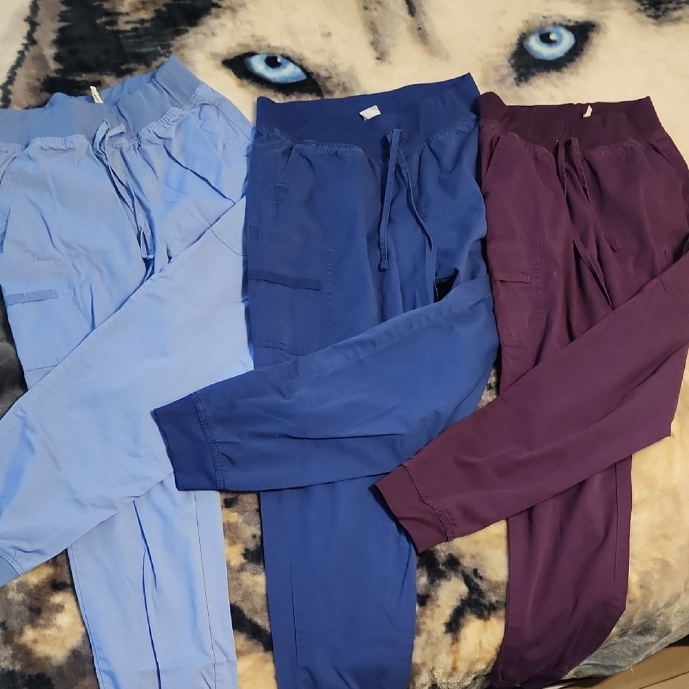 Set of Three Jogger Scrub  Pants in Blue and Purple